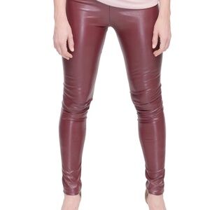 High-Waisted Burgundy Vegan Leather Pants - Size Medium